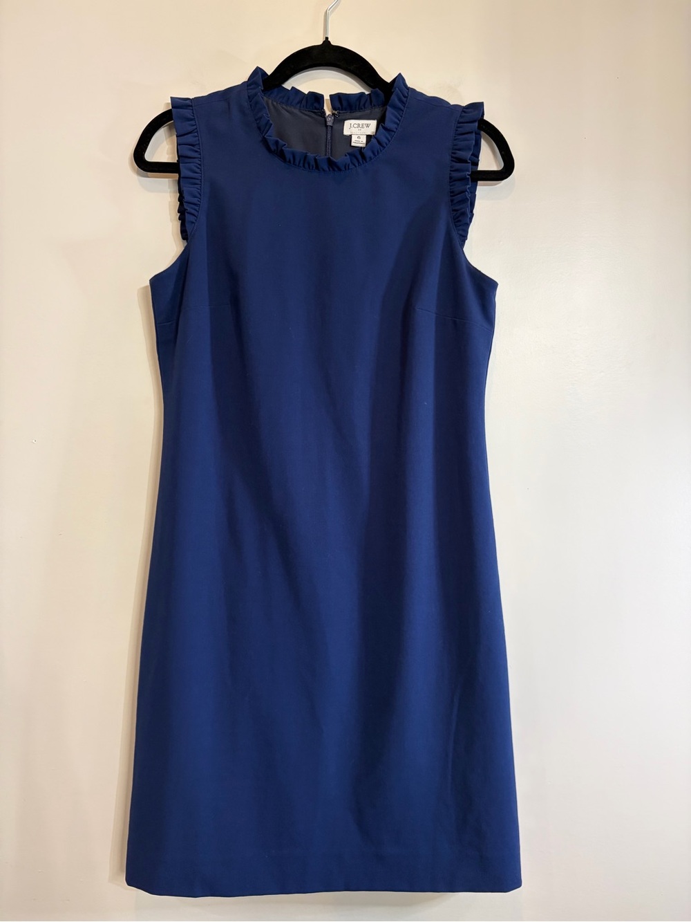 J. Crew Navy Ruffle-Trim Sleeveless Shift Dress